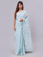 Load image into Gallery viewer, Seva Chikan Hand Embroidered Grey Terivoil Cotton Lucknowi Chikankari Saree- SCL6059