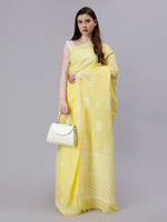 Load image into Gallery viewer, Seva Chikan Hand Embroidered Yellow Terivoil Cotton Lucknowi Chikankari Saree- SCL6057