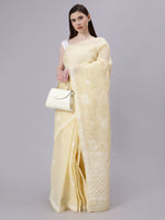 Load image into Gallery viewer, Seva Chikan Hand Embroidered Beige Terivoil Cotton Lucknowi Chikankari Saree- SCL6055
