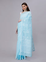 Load image into Gallery viewer, Seva Chikan Hand Embroidered Blue Terivoil Cotton Lucknowi Chikankari Saree- SCL6058