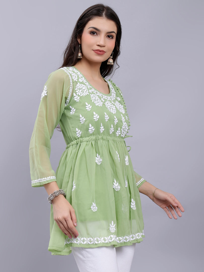 Seva Chikan Hand Embroidered Georgette Lucknowi Chikankari Top With Slip