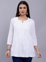 Load image into Gallery viewer, Seva Chikan Hand Embroidered White Cotton Lucknowi Chikankari Top SCL9106