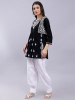 Load image into Gallery viewer, Seva Chikan Hand Embroidered Lucknowi Chikankari Black Cotton Top and White Afghani Salwar Set for Women SCL8032