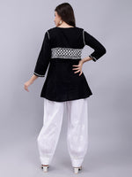 Load image into Gallery viewer, Seva Chikan Hand Embroidered Lucknowi Chikankari Black Cotton Top and White Afghani Salwar Set for Women SCL8032