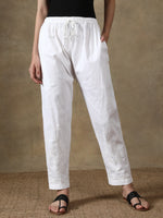 Load image into Gallery viewer, Seva Chikan Hand Embroidered White Lycra Lucknawi Chikankari Pant-SCL11014
