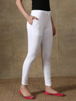 Load image into Gallery viewer, Seva Chikan Hand Embroidered White Lycra Lucknawi Chikankari Pant-SCL11022