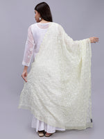 Load image into Gallery viewer, Seva Chikan Hand Embroidered Lucknowi Chikankari Lemon Georgette Tepchi Work Dupatta-SCL12010