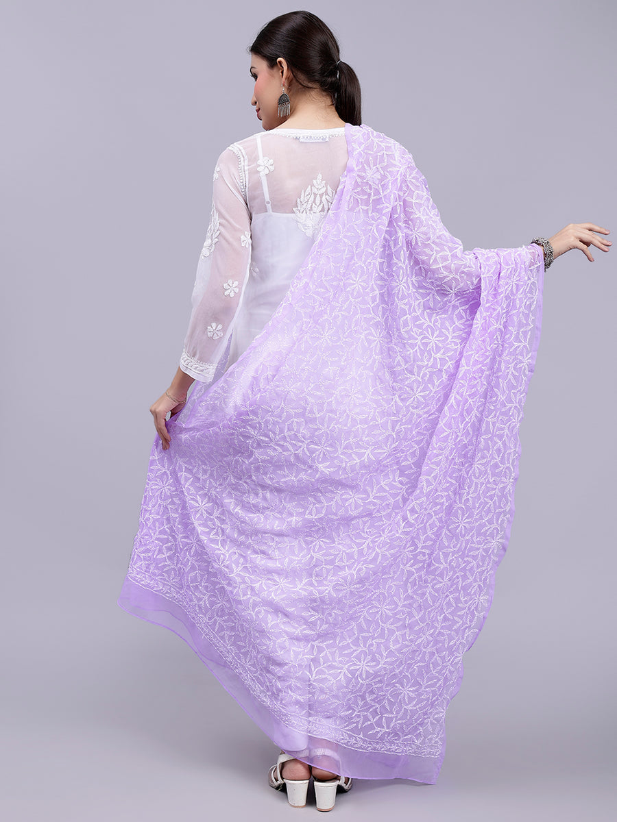Seva Chikan Hand Embroidered Lucknowi Chikankari Mauve Georgette Tepch
