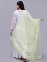 Load image into Gallery viewer, Seva Chikan Hand Embroidered Lucknowi Chikankari Green Georgette Tepchi Work Dupatta-SCL12013