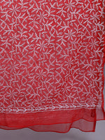 Load image into Gallery viewer, Seva Chikan Hand Embroidered Lucknowi Chikankari Red Georgette Tepchi Work Dupatta-SCL12014
