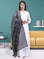 Load image into Gallery viewer, Seva Chikan Hand Embroidered Lucknowi Chikankari Black Georgette Tepchi Work Dupatta-SCL12019
