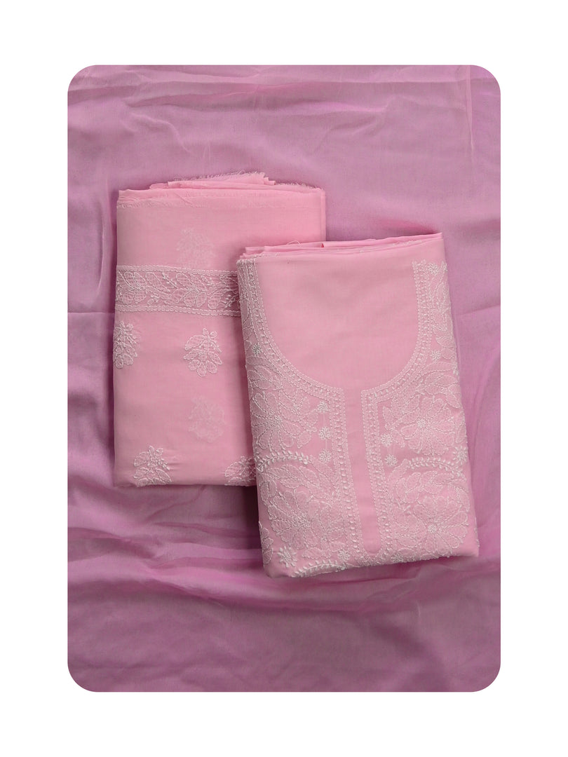 Seva Chikan Hand Embroidered Pink Cotton Lucknowi Chikankari Unstitched Suit Piece-SCL13077