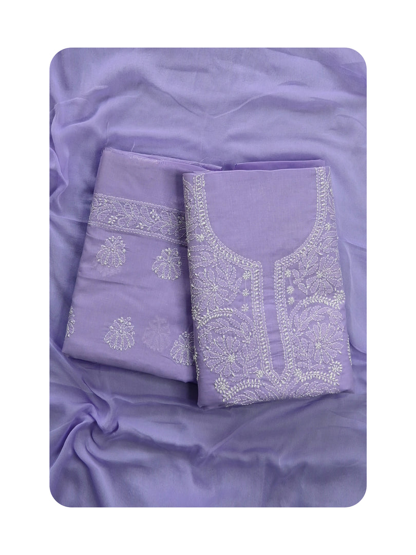 Seva Chikan Hand Embroidered Mauve Cotton Lucknowi Chikankari Unstitched Suit Piece-SCL13081