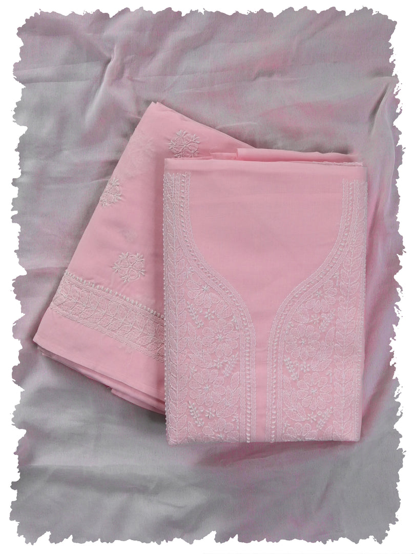 Seva Chikan Hand Embroidered Pink Cotton Lucknowi Chikankari Unstitched Suit Piece-SCL13100