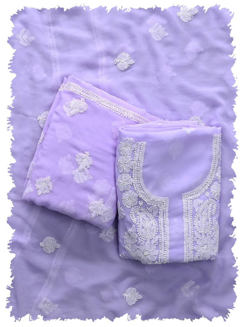 Seva Chikan Hand Embroidered Mauve Georgette Lucknowi Chikankari Unstitched Suit Piece-SCL13121