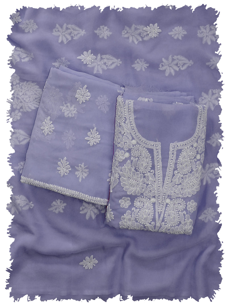 Seva Chikan Hand Embroidered Lavender Georgette Lucknowi Chikankari Unstitched Suit Piece-SCL13123