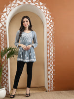 Load image into Gallery viewer, Seva Chikan Hand Embroidered Georgette Lucknowi Chikan Top