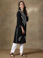 Load image into Gallery viewer, Seva Chikan Hand Embroidered Black Cotton Lucknowi Chikan Kurti-SCL4061
