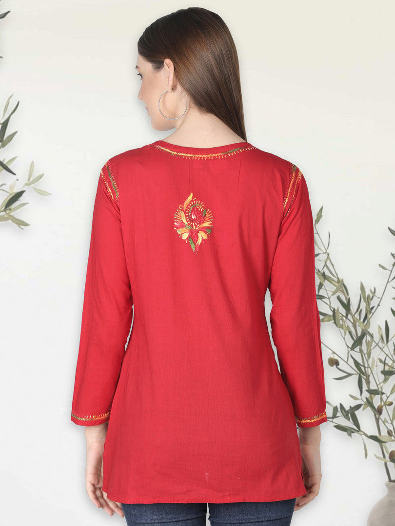 Seva Chikan Hand Embroidered Cotton Lucknowi Chikan Short Top