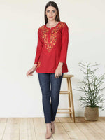Load image into Gallery viewer, Seva Chikan Hand Embroidered Cotton Lucknowi Chikan Short Top