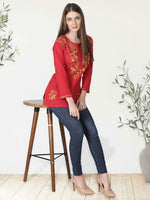 Load image into Gallery viewer, Seva Chikan Hand Embroidered Cotton Lucknowi Chikan Short Top
