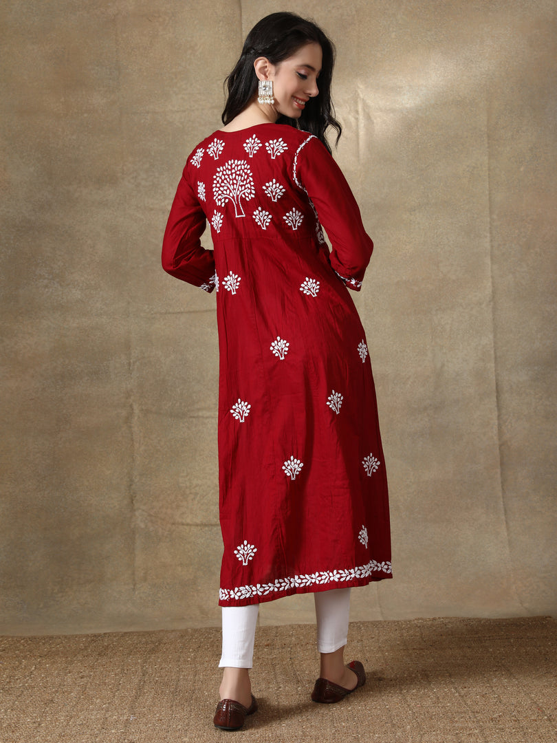 Seva Chikan Hand Embroidered Cotton Lucknowi Chikankari A-Line Kurta