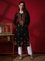 Load image into Gallery viewer, Seva Chikan Hand Embroidered Black Cotton Chikankari kurta-SCL4160