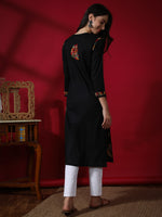 Load image into Gallery viewer, Seva Chikan Hand Embroidered Black Cotton Chikankari kurta-SCL4160
