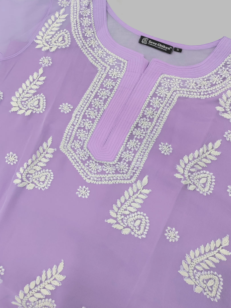 Seva Chikan Hand Embroidered Georgette Lucknowi Chikankari Kurta With Slip