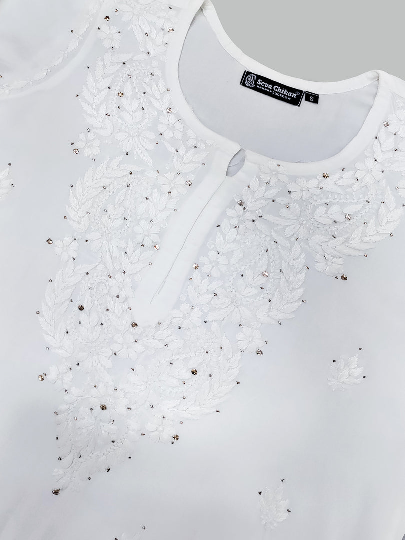 Seva Chikan Hand Embroidered Rayon Lucknowi Chikankari Kurta