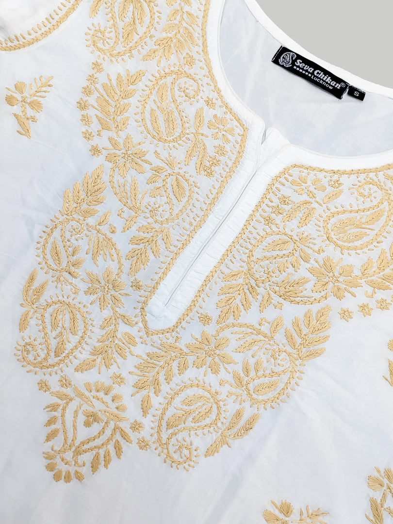 Seva Chikan Hand Embroidered White Cotton Lucknowi Chikankari Kurta