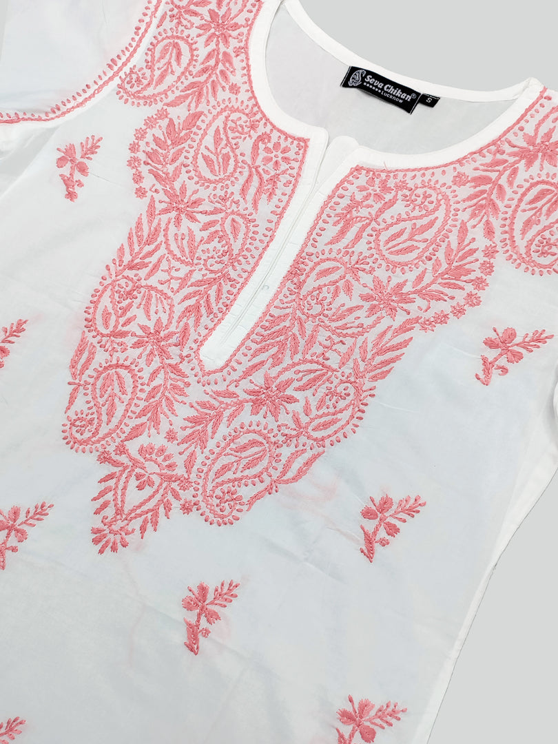Seva Chikan Hand Embroidered White Cotton Lucknowi Chikankari Kurta