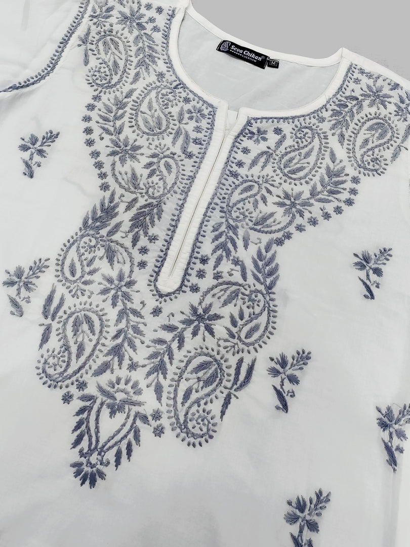 Seva Chikan Hand Embroidered White Cotton Lucknowi Chikankari Kurta