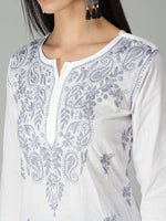 Load image into Gallery viewer, Seva Chikan Hand Embroidered White Cotton Lucknowi Chikankari Kurta