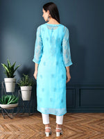 Load image into Gallery viewer, Seva Chikan Hand Embroidered Georgette Lucknowi Chikan Kurti With Slip