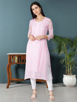 Load image into Gallery viewer, Seva Chikan Hand Embroidered Georgette Lucknowi Chikan Kurti With Slip
