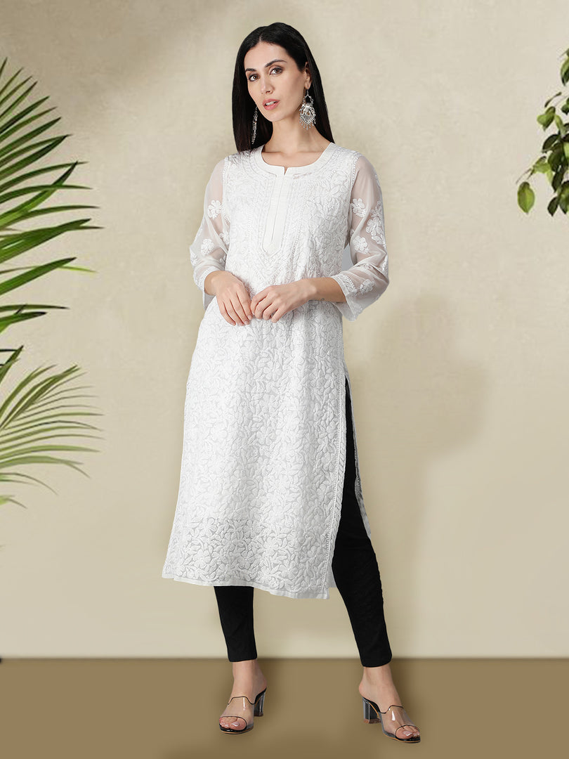 Seva Chikan Hand Embroidered Georgette Lucknowi Chikankari Kurta