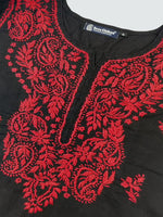 Load image into Gallery viewer, Seva Chikan Hand Embroidered Black Cotton Lucknowi Chikankari Kurta
