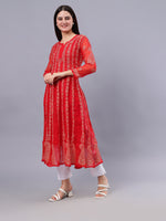 Load image into Gallery viewer, Seva Chikan Hand Embroidered Red Georgette Lucknowi Chikankari Anarkali Kurta-SCL4292
