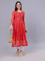 Load image into Gallery viewer, Seva Chikan Hand Embroidered Red Georgette Lucknowi Chikankari Anarkali Kurta-SCL4292
