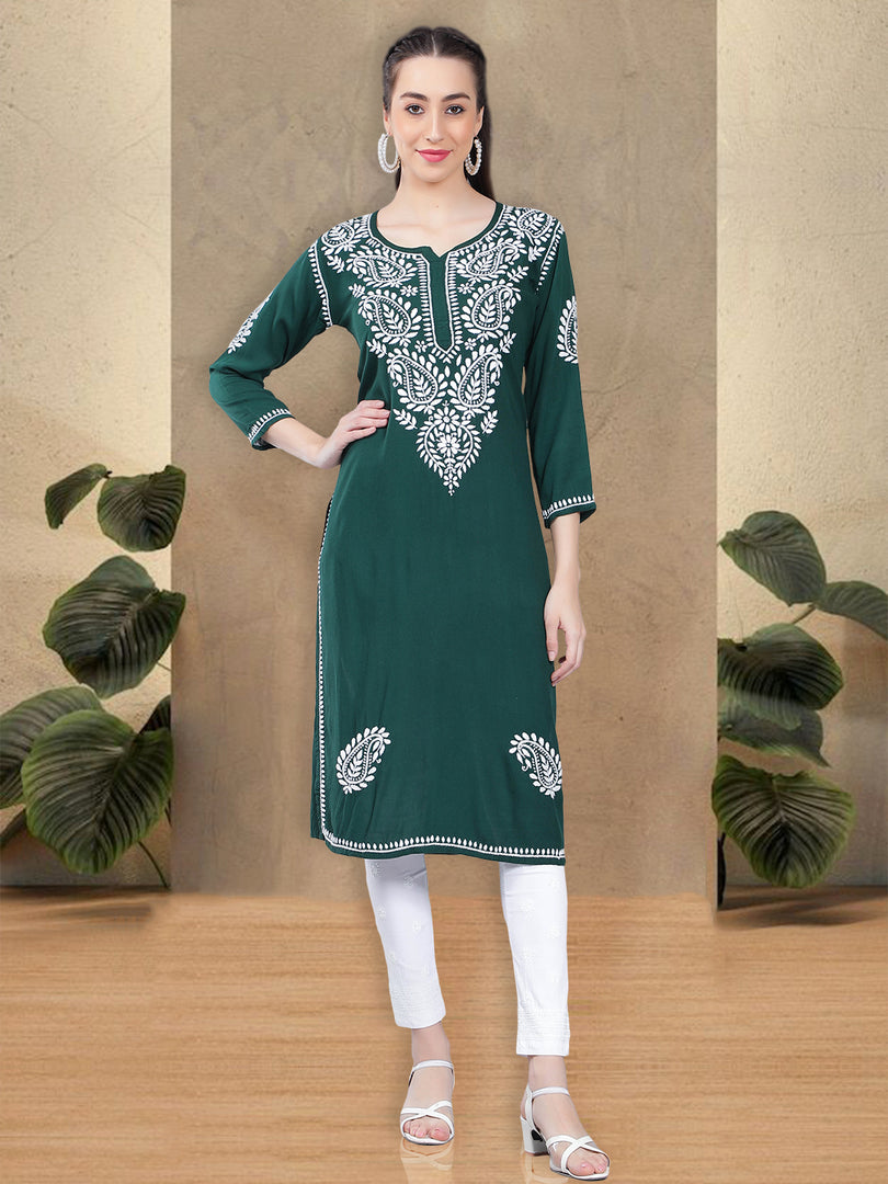 Seva Chikan Hand Embroidered Rayon Lucknowi Chikankari Kurta