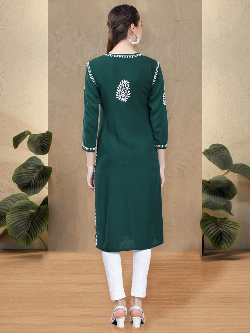 Seva Chikan Hand Embroidered Rayon Lucknowi Chikankari Kurta