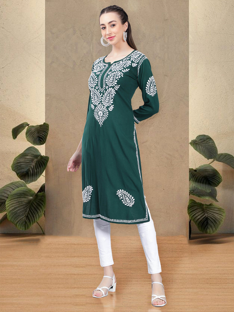 Seva Chikan Hand Embroidered Rayon Lucknowi Chikankari Kurta
