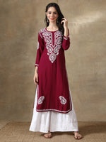 Load image into Gallery viewer, Seva Chikan Hand Embroidered Rayon Lucknowi Chikankari Kurta
