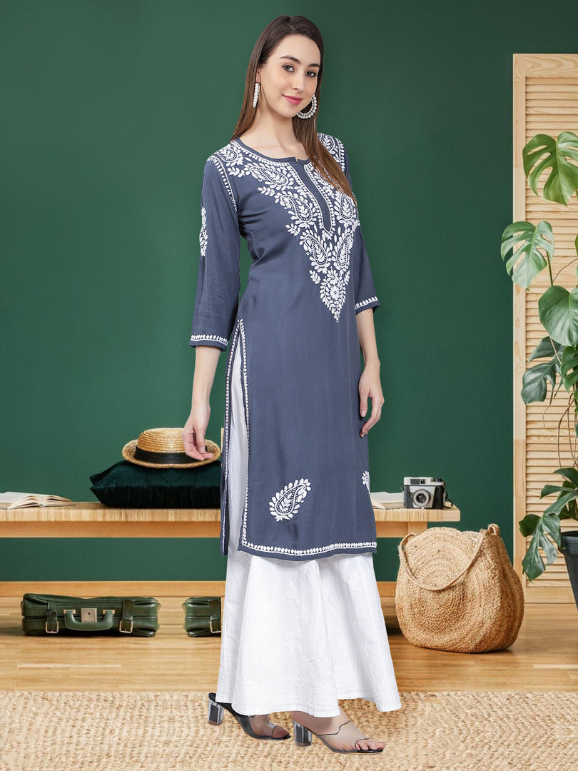 Seva Chikan Hand Embroidered Rayon Lucknowi Chikankari Kurta