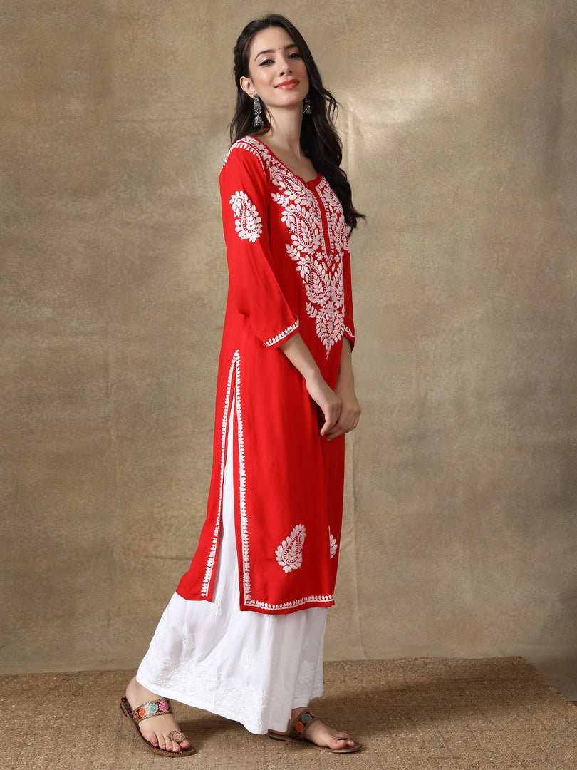 Seva Chikan Hand Embroidered Rayon Lucknowi Chikankari Kurta