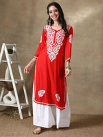 Load image into Gallery viewer, Seva Chikan Hand Embroidered Rayon Lucknowi Chikankari Kurta
