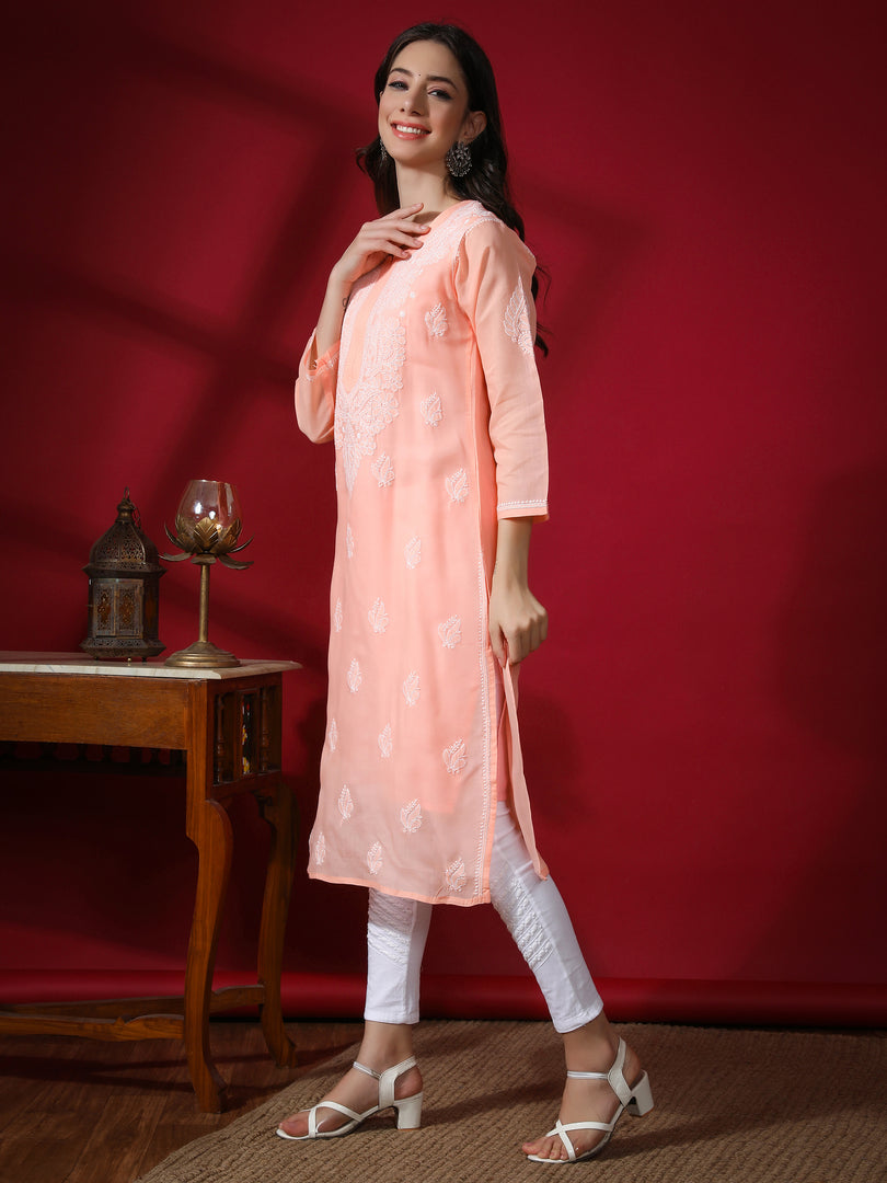 Seva Chikan Hand Embroidered  Terivoil Cotton Lucknowi Chikan Kurta