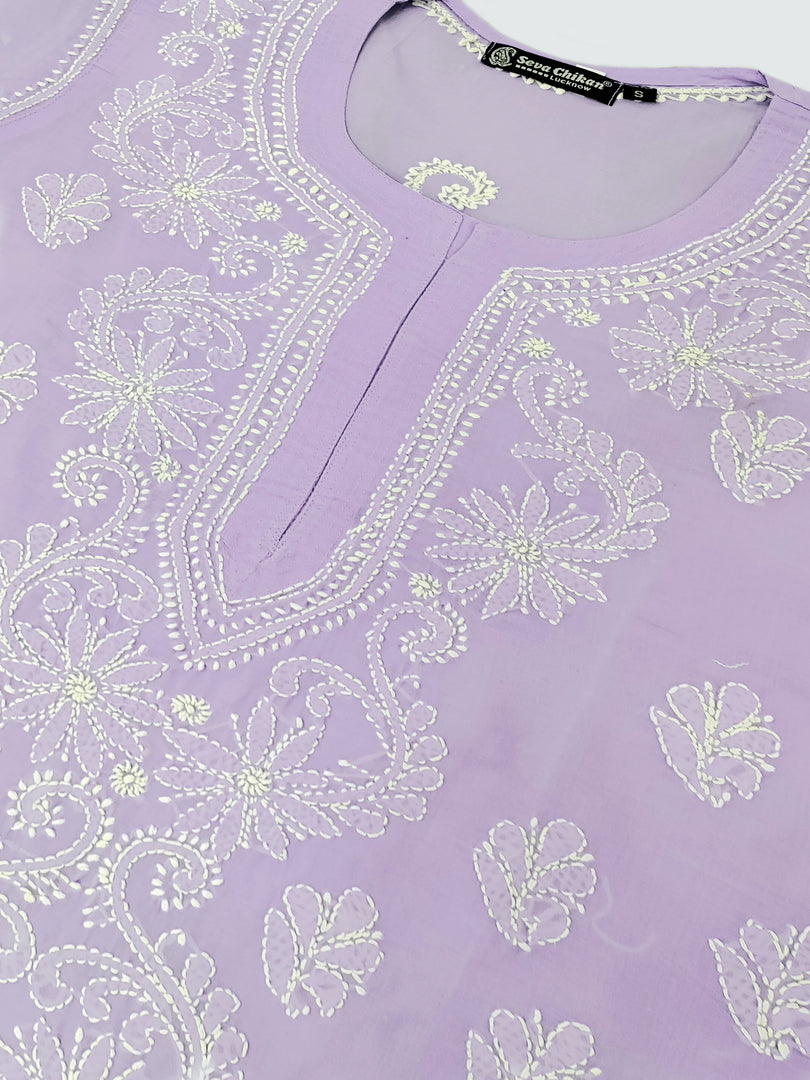 Seva Chikan Hand Embroidered Terivoil Cotton Lucknowi Chikan Kurti