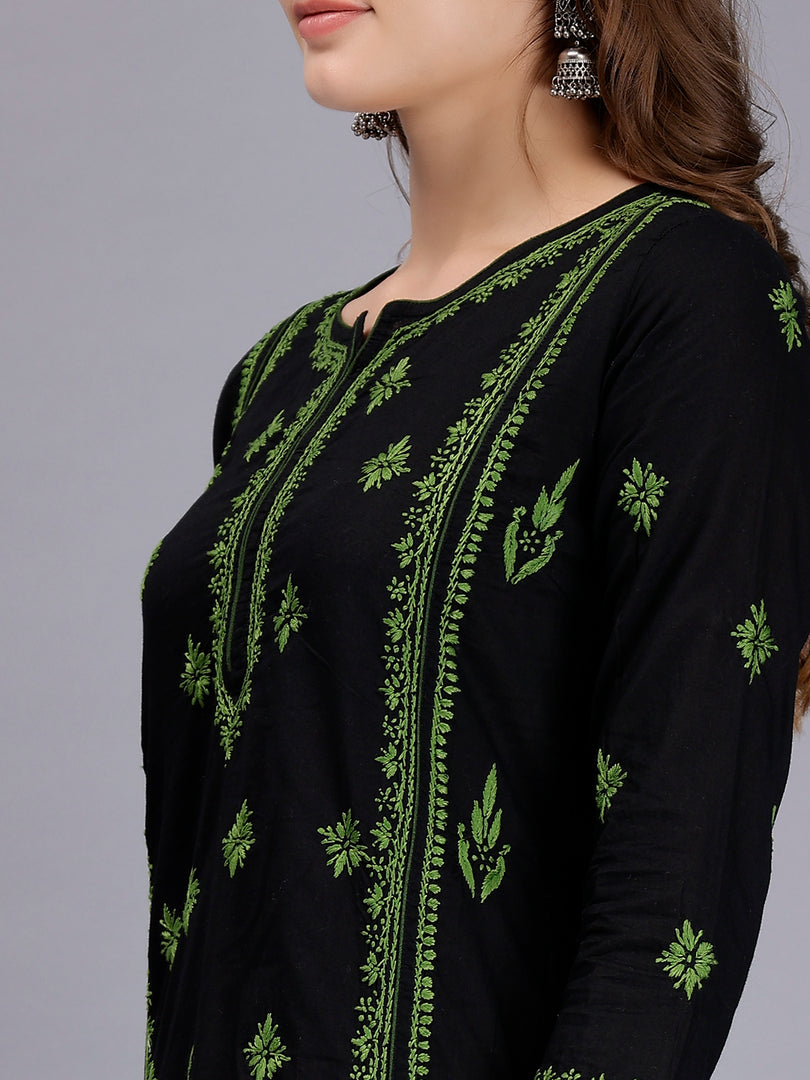 Seva Chikan Hand Embroidered Black Cotton Lucknowi Chikankari Kurta